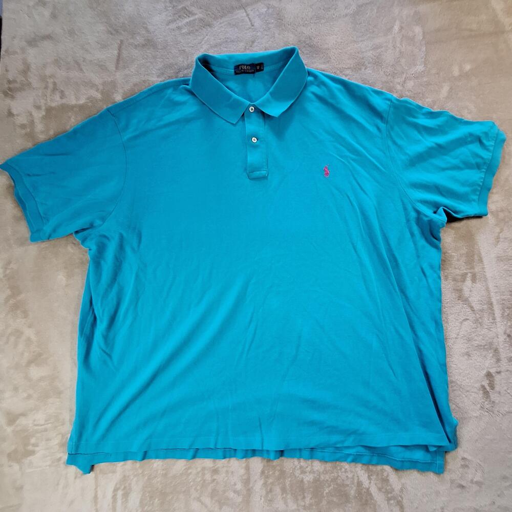 Polo Ralph Lauren Polo Shirt Mens Big 5X Blue Cotton Knit Short Sleeve Logo